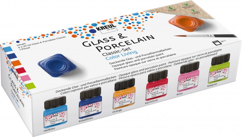 Kreul Glas- en Porseleinverf Sets 6 x 20 ml - Levende dekkende kleuren