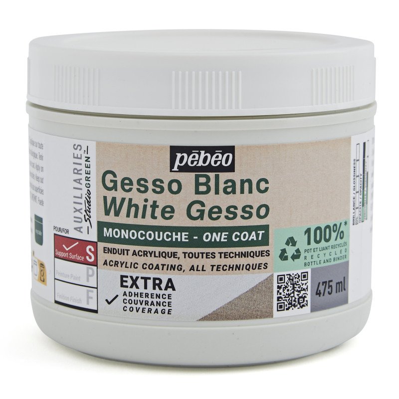 Pebeo Studio Green Gesso - Eenlaags wit - 475 ml
