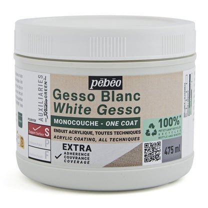 Pebeo Studio Green Gesso - Eenlaags wit - 475 ml