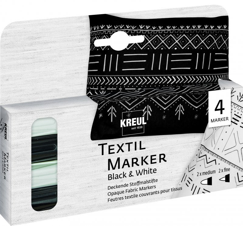 Kreul Textielstiften Sets - Dekkend - zwart & wit - 4 stuks