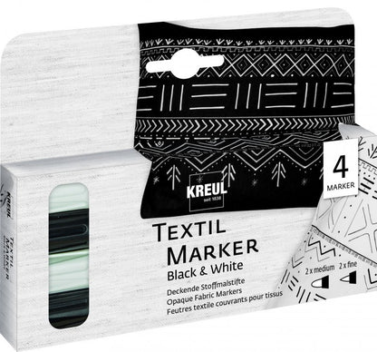 Kreul Textielstiften Sets - Dekkend - zwart & wit - 4 stuks