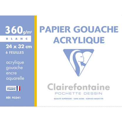 Clairefontaine Acryl- en Gouachepapier 360 g - 24 x 32 cm - 360 g - 6 blad