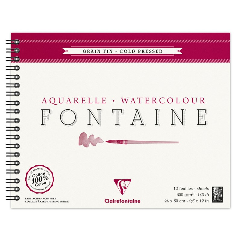 Clairefontaine Fontaine Aquarelblok 300 g Fijne Korrel - 24 x 30 cm - spiraal - 12 blad