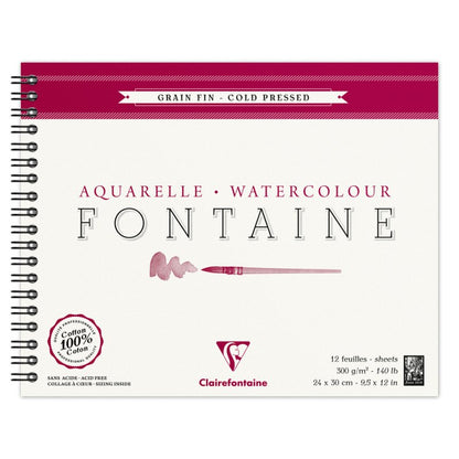 Clairefontaine Fontaine Aquarelblok 300 g Fijne Korrel - 24 x 30 cm - spiraal - 12 blad