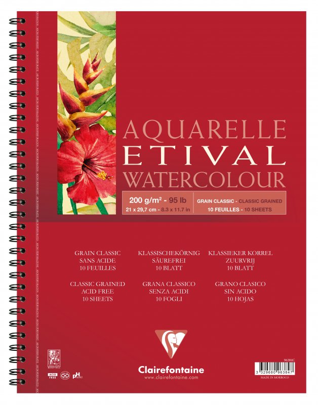 Clairefontaine Etival Aquarelblok Klassieke Korrel - 200 g - A4 - spiraal - 10 blad