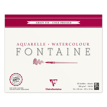 Clairefontaine Fontaine Aquarelblok 300 g Fijne Korrel - 24 x 30 cm - 4 zijden gelijmd - 25 blad