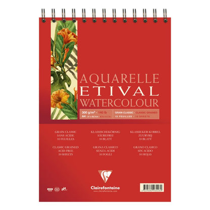 Clairefontaine Etival Aquarelblok Klassieke Korrel - 300 g - A4 - spiraal - 10 blad
