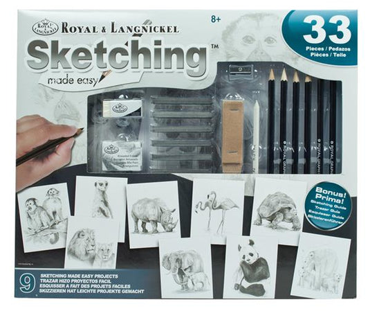 Royal & Langnickel Sketching Made Easy dierentekenset, voorkant van de doos met negen projecten