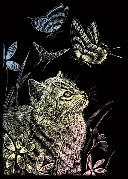R&L Engraving Art Mini A5 - Holographic Foil - Kitten & Butterfly