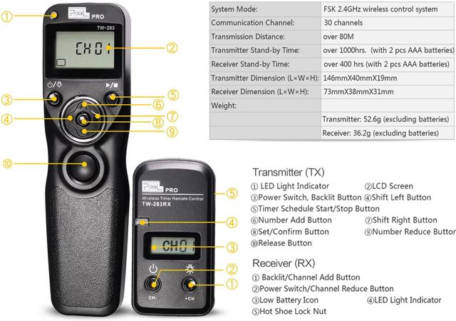 Pixel Timer Remote Control Draadloos TW-283/DC0 voor Nikon — 7