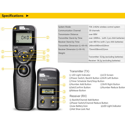 Pixel Timer Remote Control Draadloos TW-283/DC2 voor Nikon — 7
