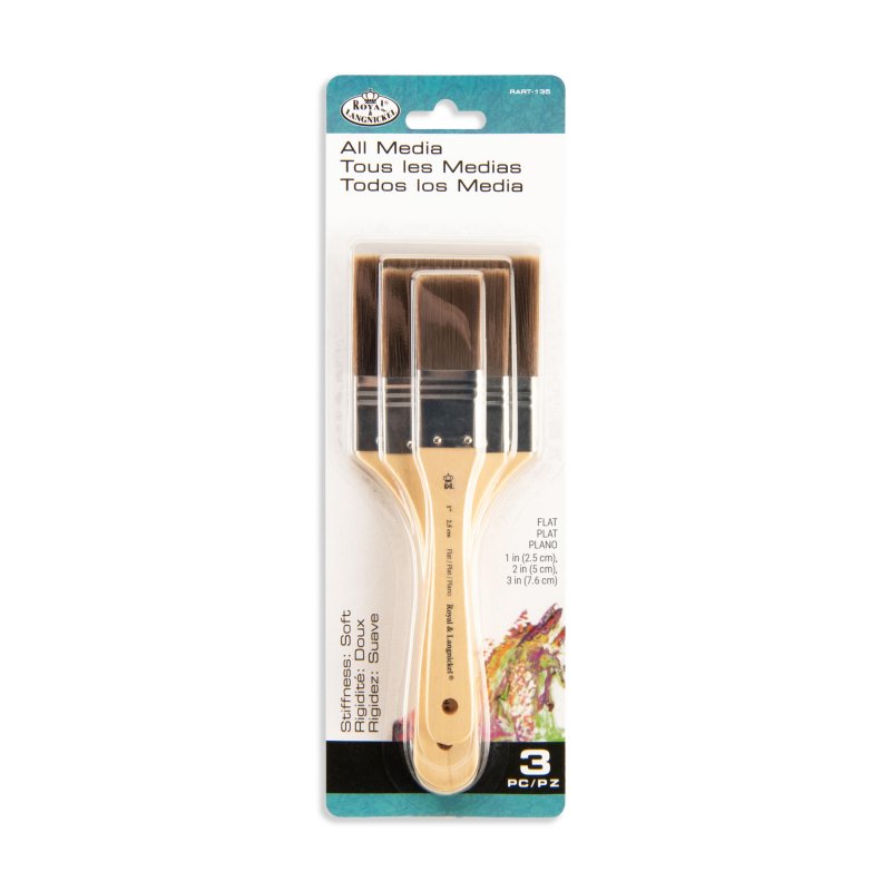 Royal & Langnickel Spalter en Brede Kwast Sets - 3 Pack - Brown Taklon Flat - Firm