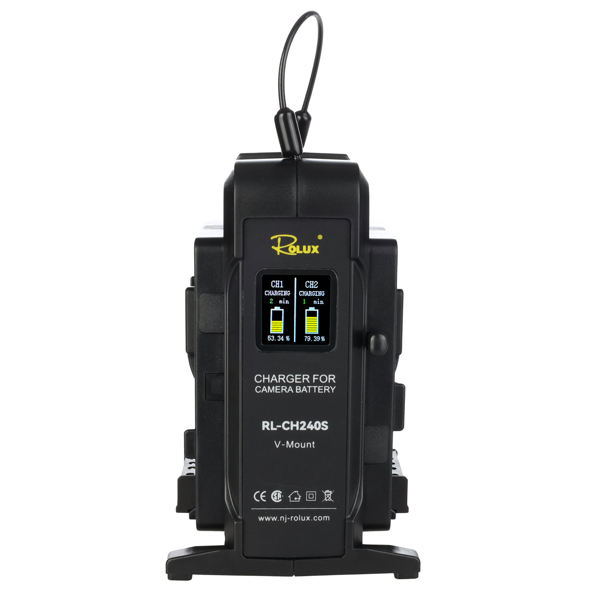 Rolux Dubbele Snellader RL-CH240S voor V-Mount Accu — 2