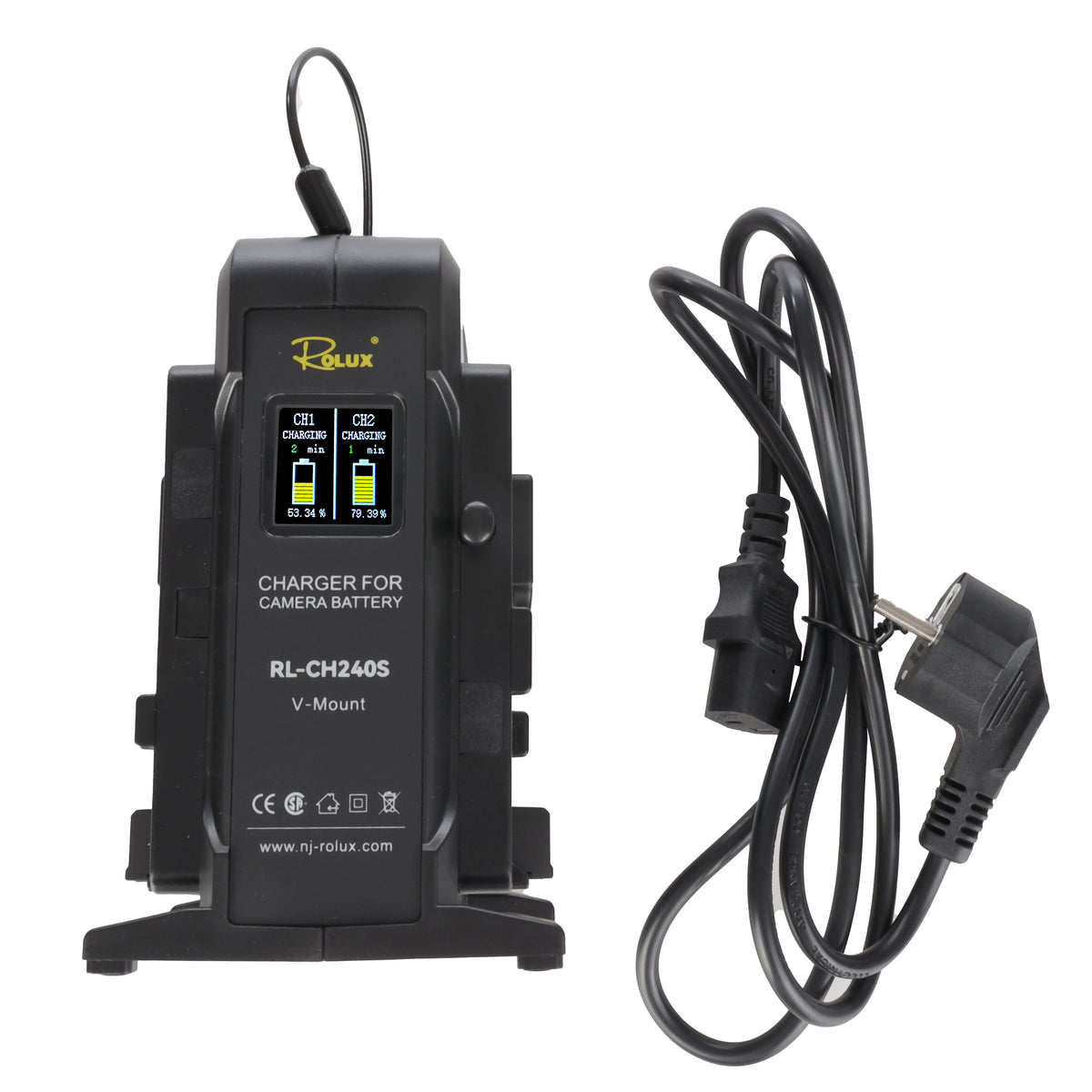 Rolux Dubbele Snellader RL-CH240S voor V-Mount Accu — 8