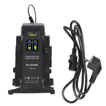 Rolux Dubbele Snellader RL-CH240S voor V-Mount Accu — 8
